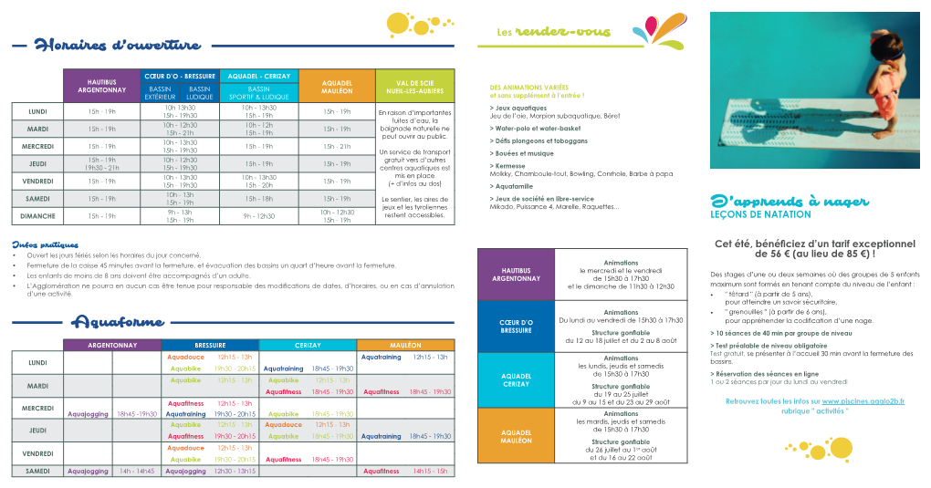 Horaires D'ouverture Aquaforme J'apprends À Nager Les Rendez-Vous