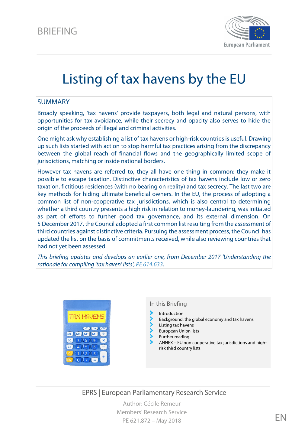 Listing of Tax Havens by the EU