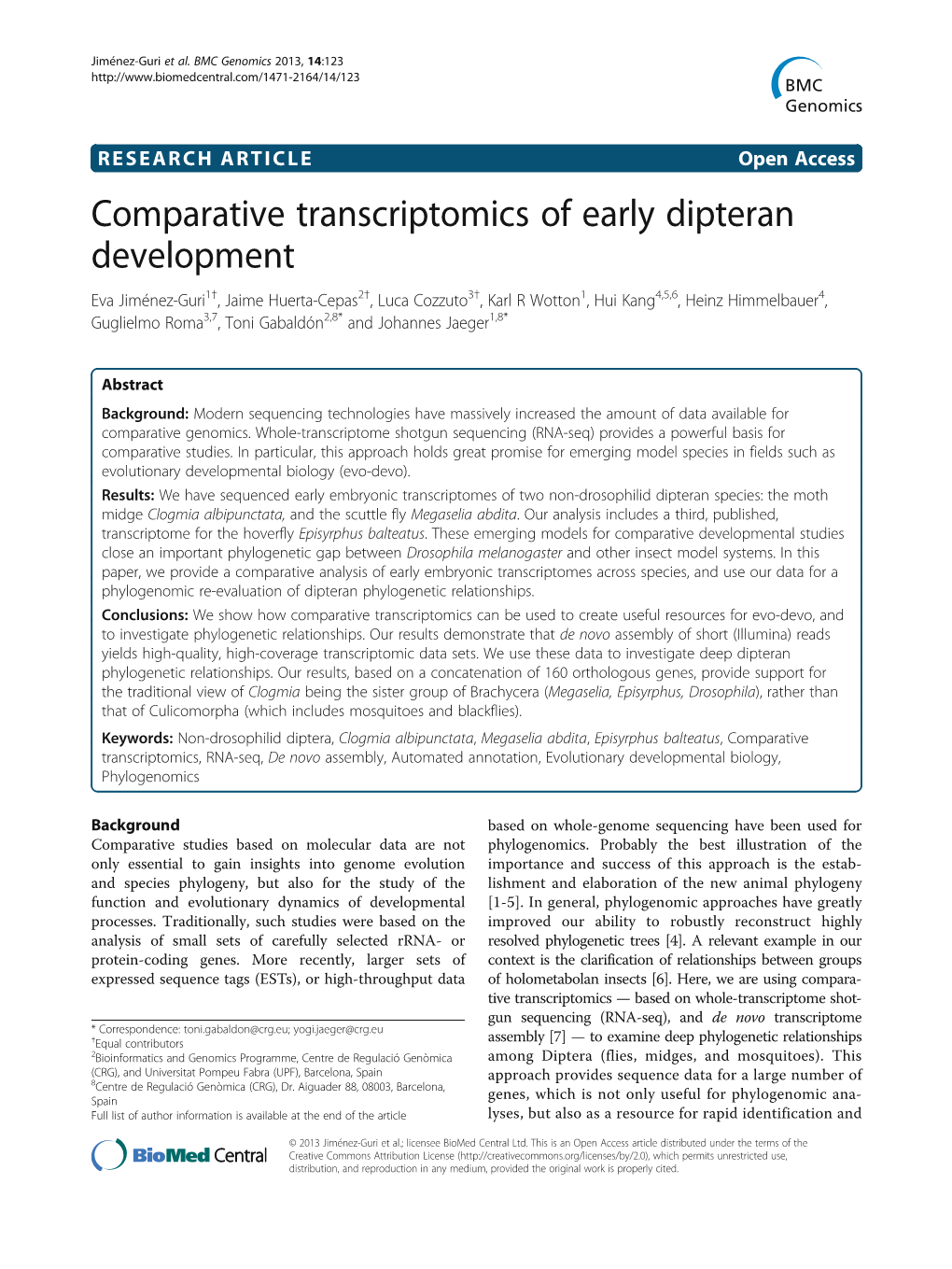 Comparative Transcriptomics of Early Dipteran Development