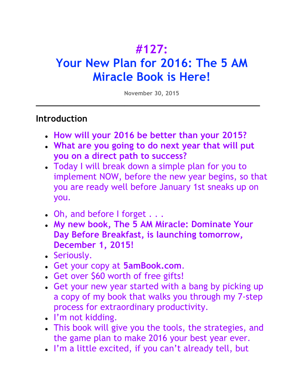 Your New Plan for 2016: the 5 AM Miracle Book Is Here!