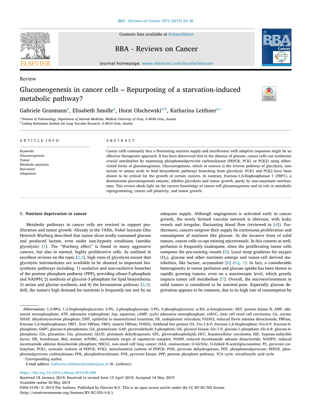 Gluconeogenesis in Cancer Cells