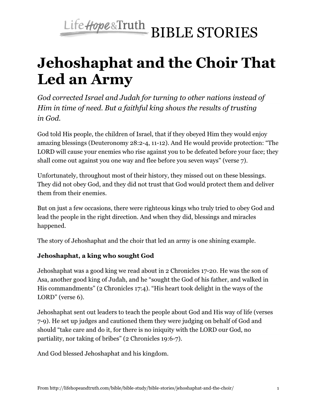 BIBLE STORIES Jehoshaphat and the Choir That Led an Army