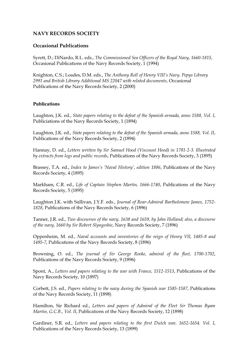 Navy Records Society Publications