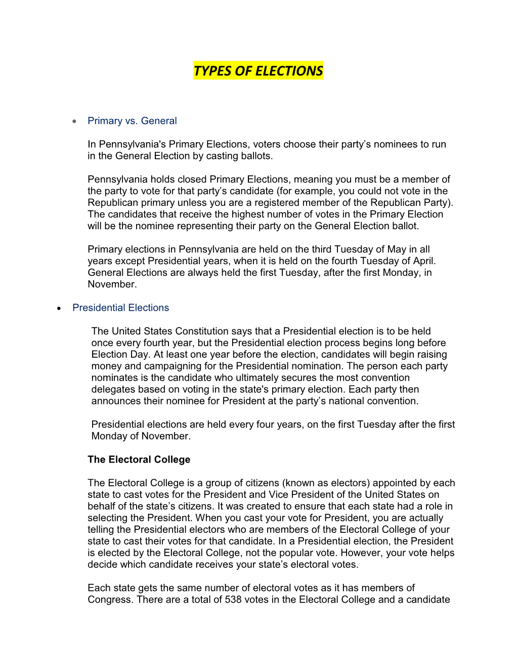 Types of Elections (PDF)