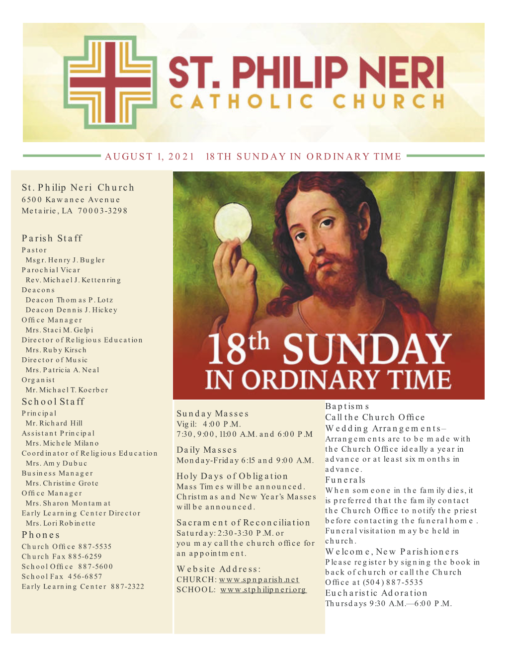 St. Philip Neri Church Parish Staff School Staff Phones AUGUST 1