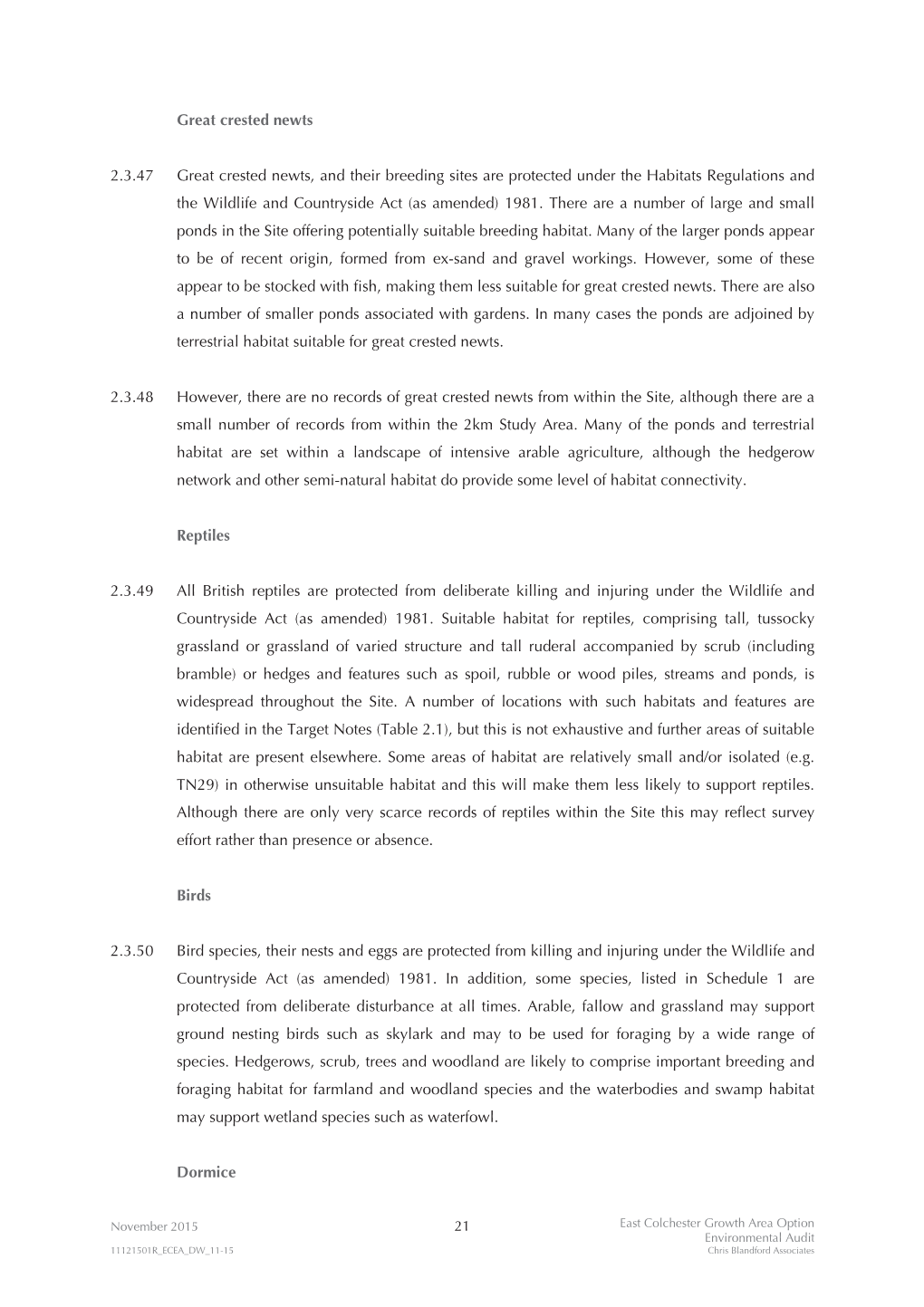 East of Colchester Growth Area Environmental Audit Part 2