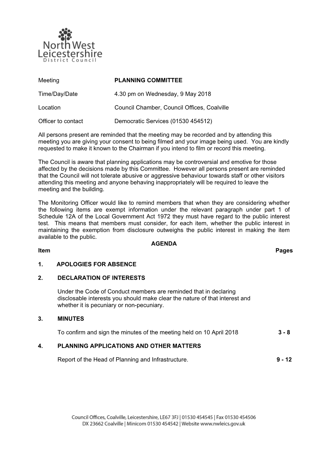 (Public Pack)Agenda Document for Planning Committee, 09/05/2018