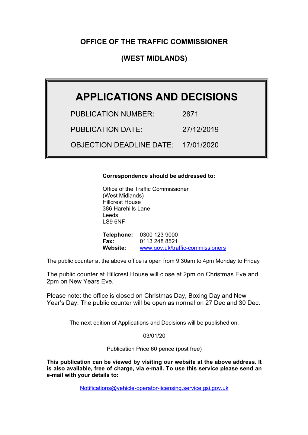 Applications and Decisions for West Midlands