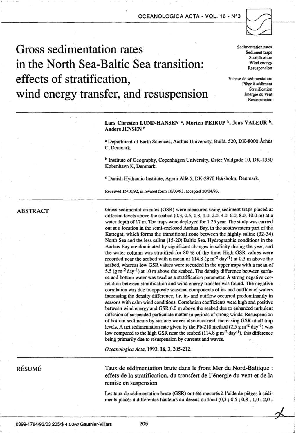 Gross Sedimentation Rates in the North Sea-Baltic Sea Transition