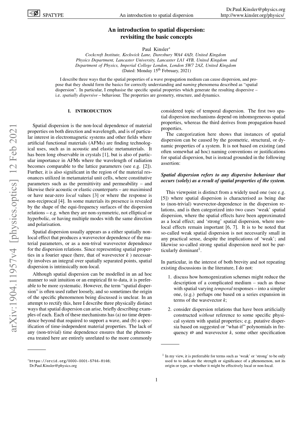 An Introduction to Spatial Dispersion: Revisiting the Basic Concepts