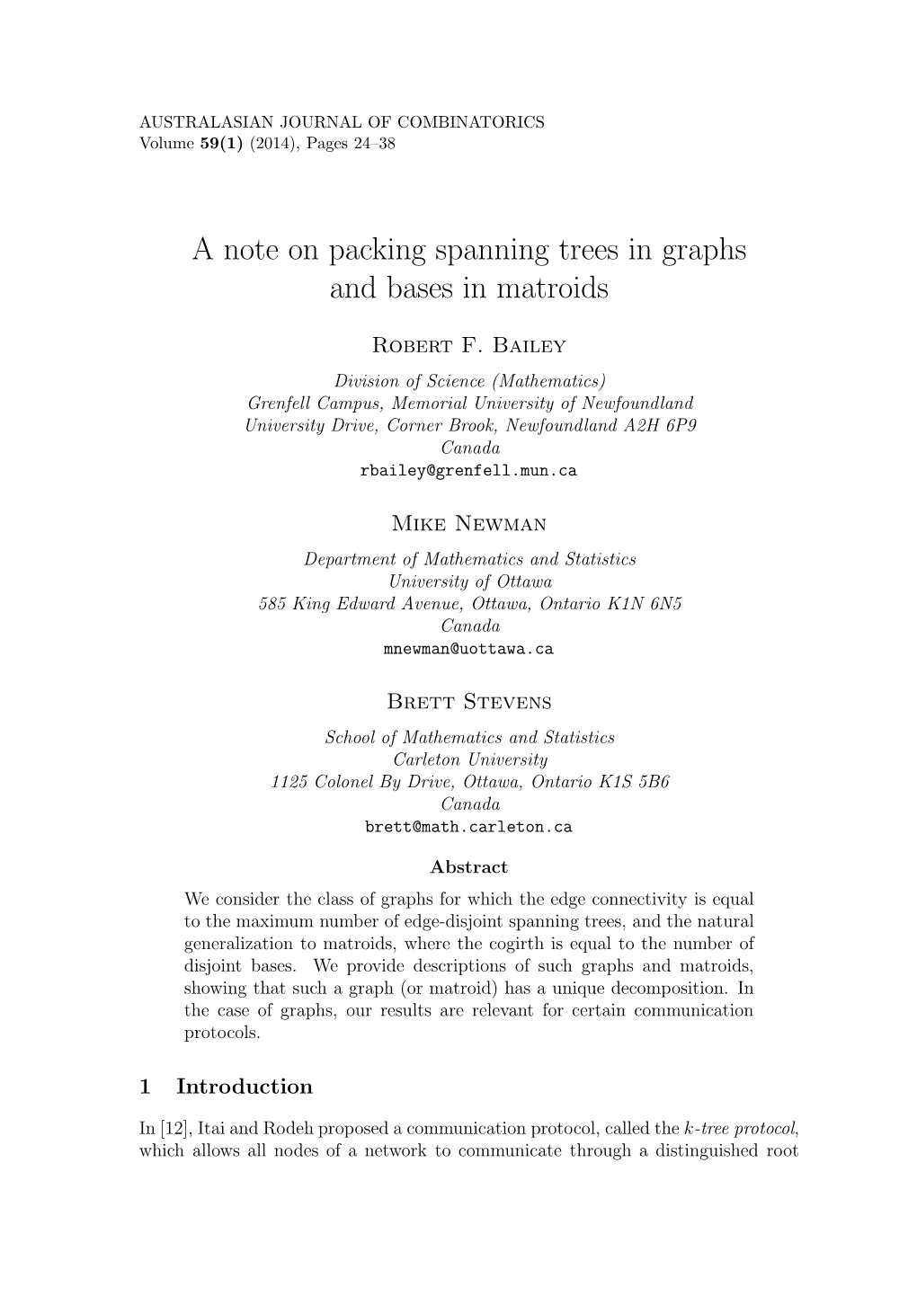 A Note on Packing Spanning Trees in Graphs and Bases in Matroids