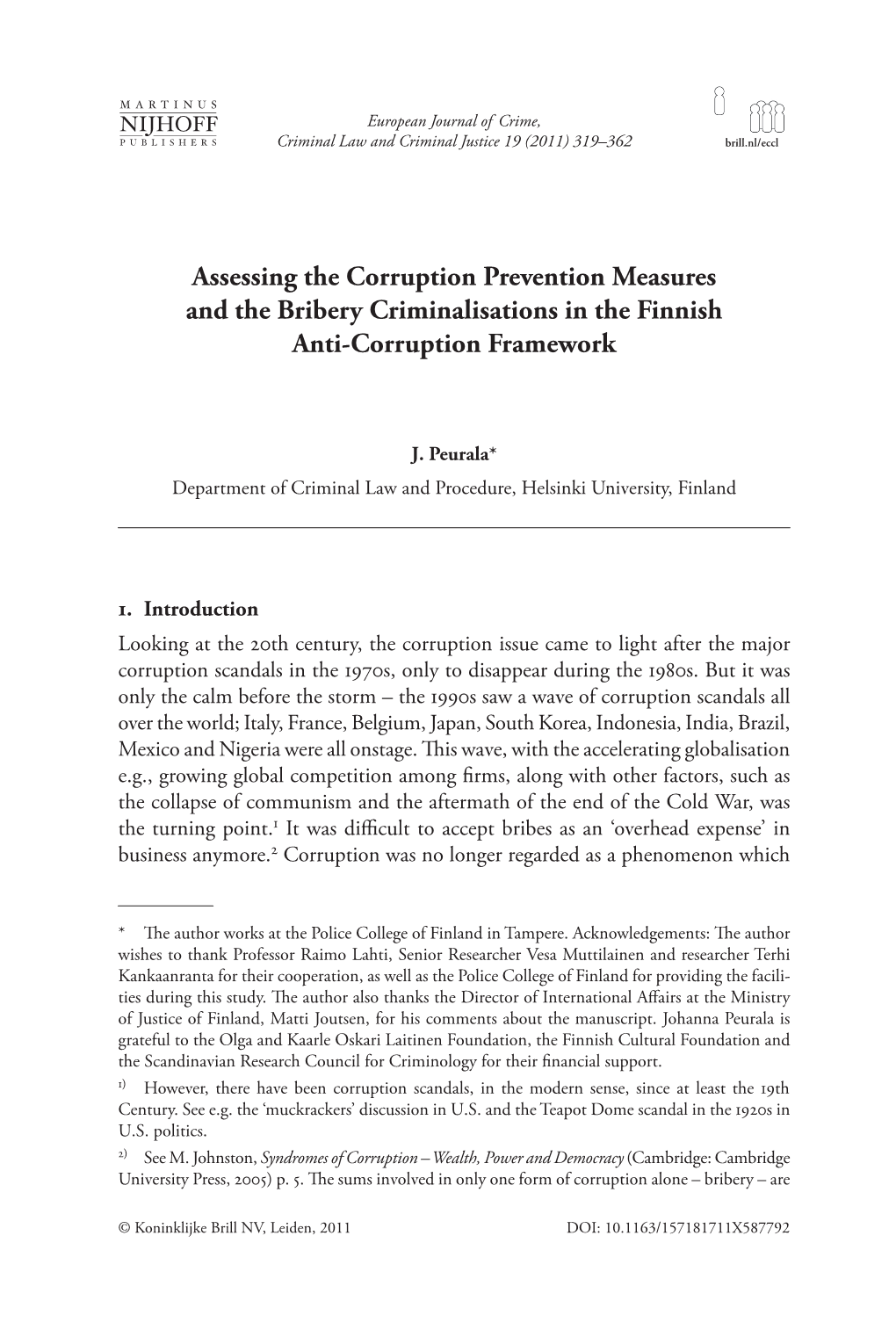 Assessing the Corruption Prevention Measures and the Bribery Criminalisations in the Finnish Anti-Corruption Framework