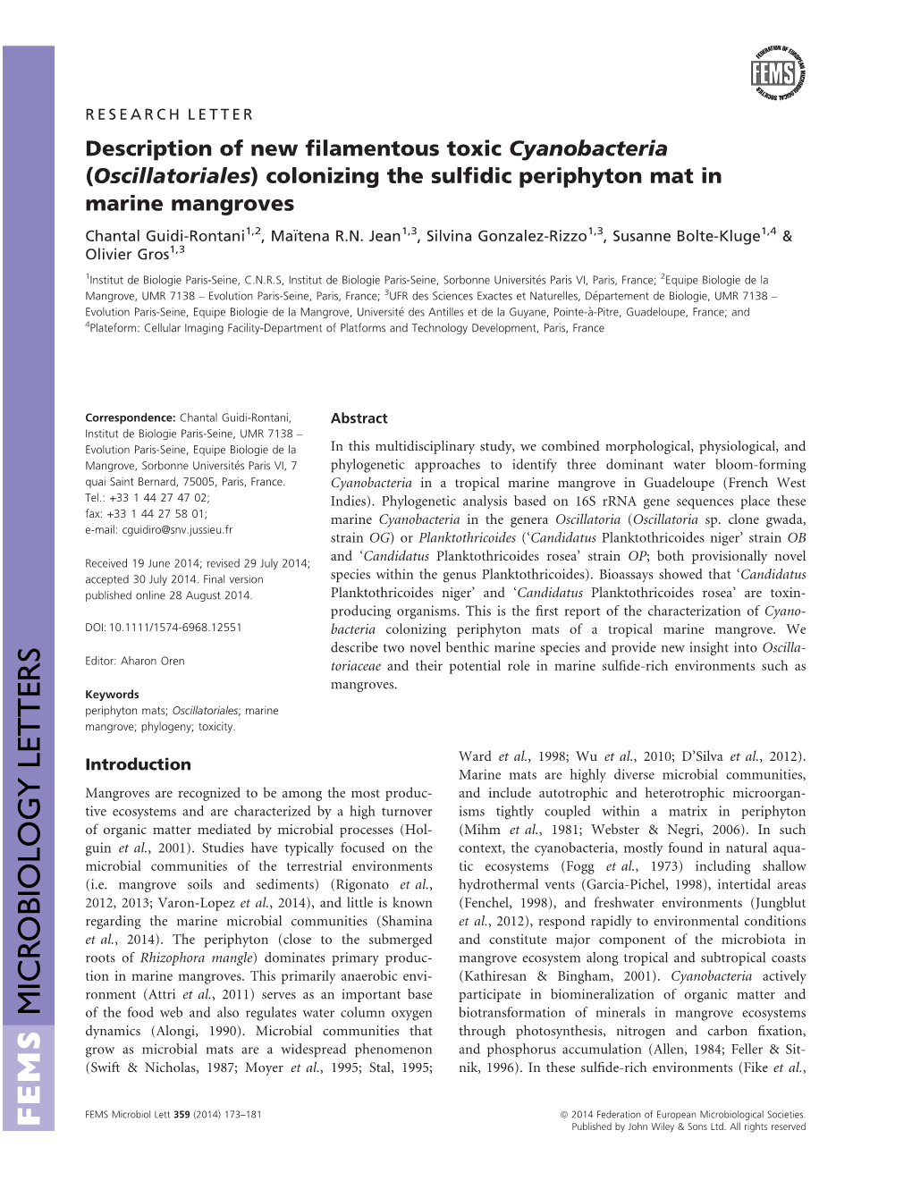 Colonizing the Sulfidic Periphyton Mat in Marine Mangroves