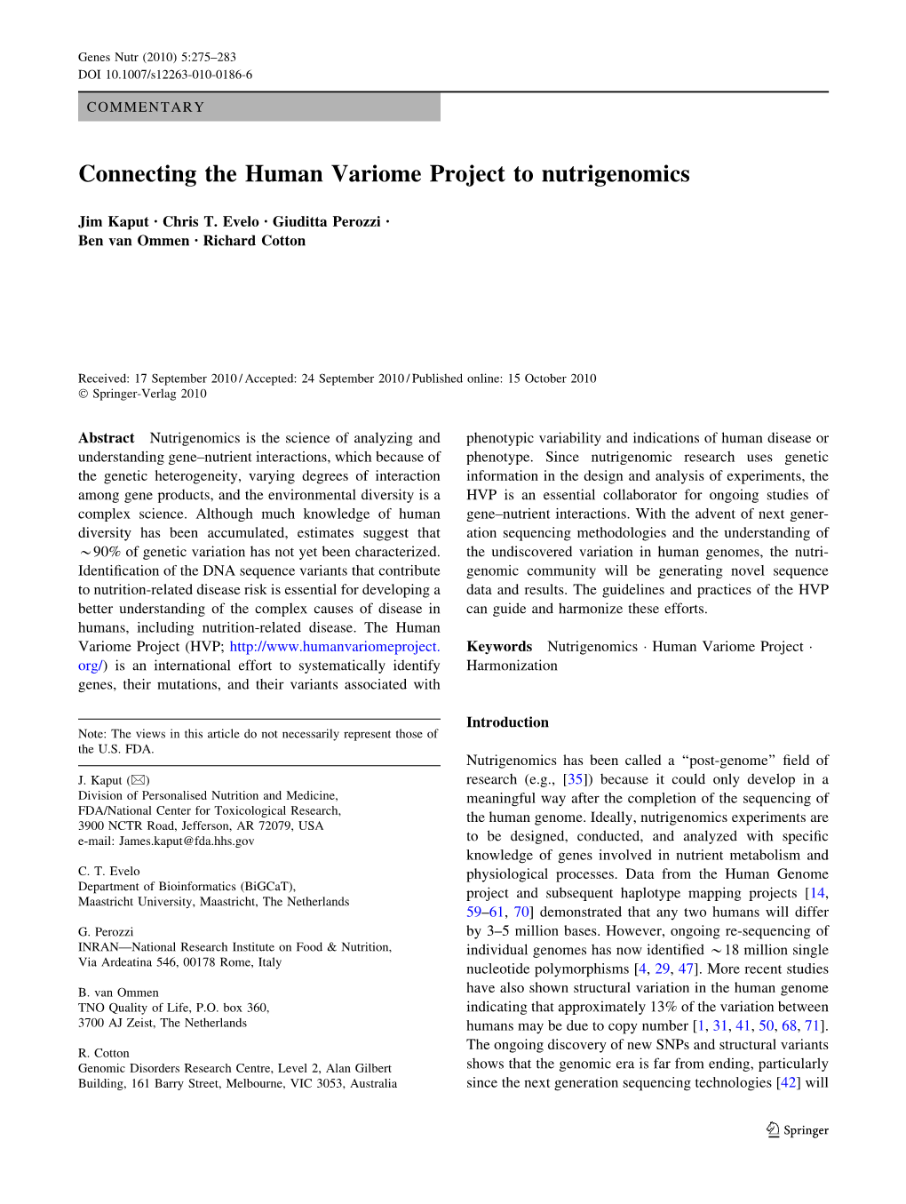 Connecting the Human Variome Project to Nutrigenomics