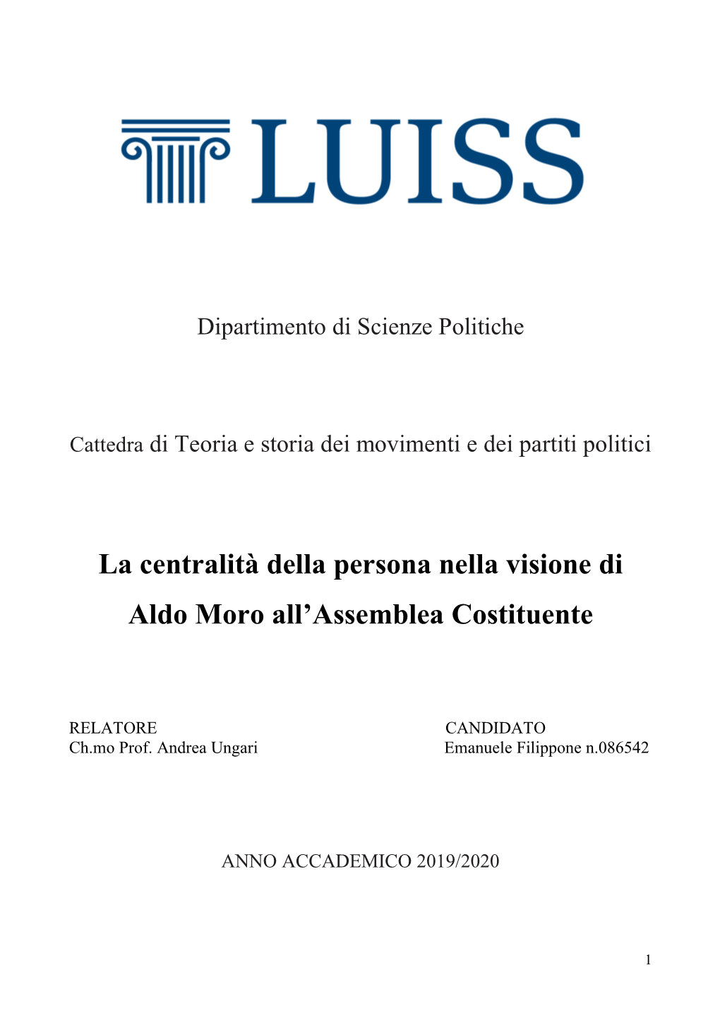 La Centralità Della Persona Nella Visione Di Aldo Moro All'assemblea