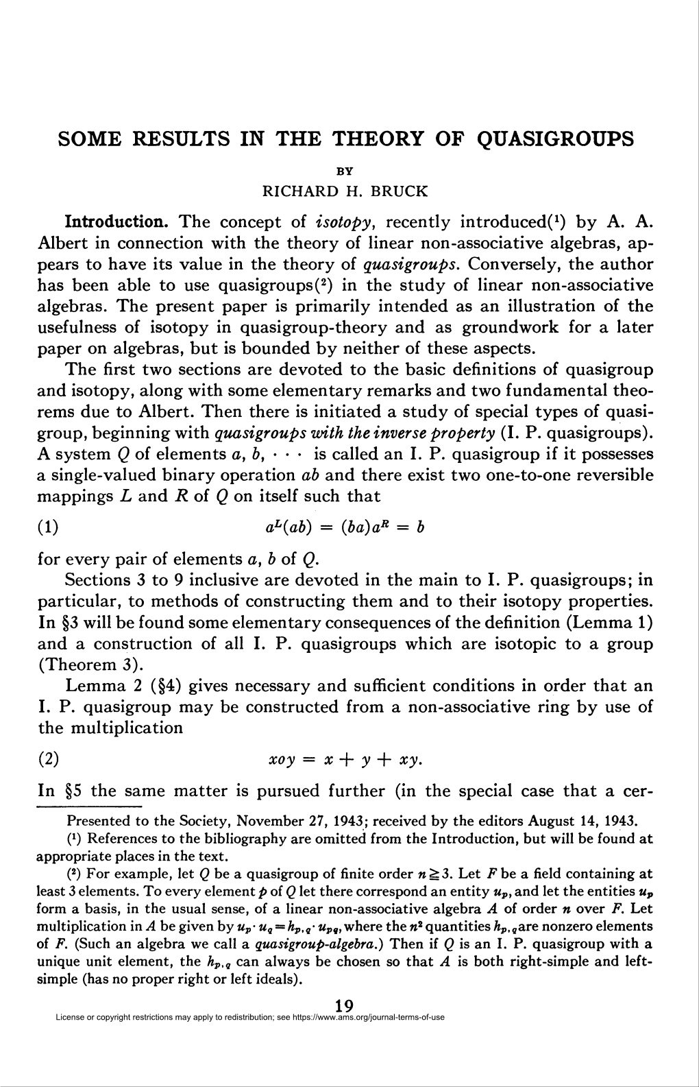 Some Results in the Theory of Quasigroups