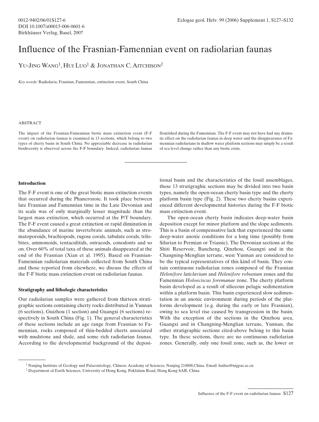 Influence of the Frasnian-Famennian Event on Radiolarian Faunas