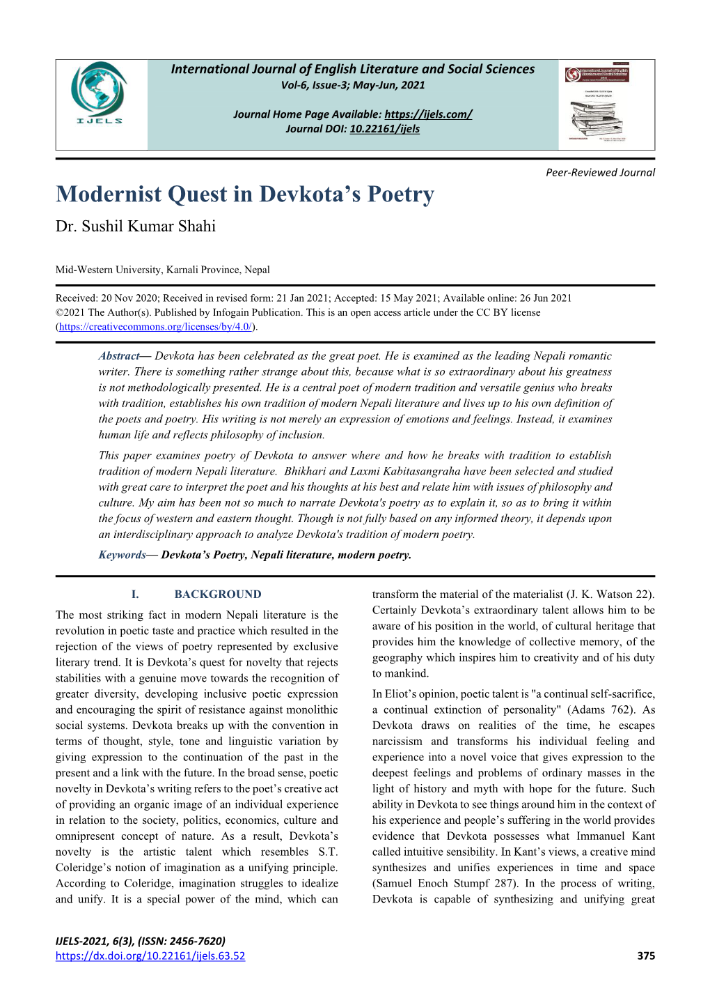 Modernist Quest in Devkota's Poetry
