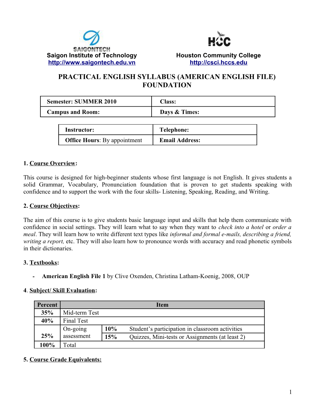 Course Calendar - Stage 1