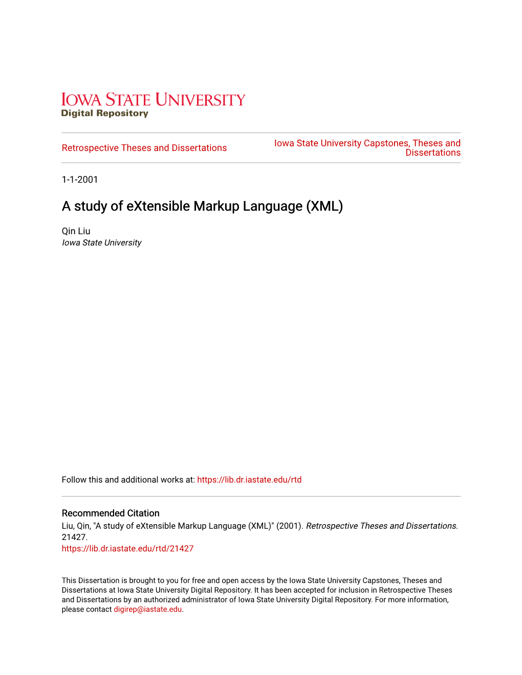 A Study of Extensible Markup Language (XML)