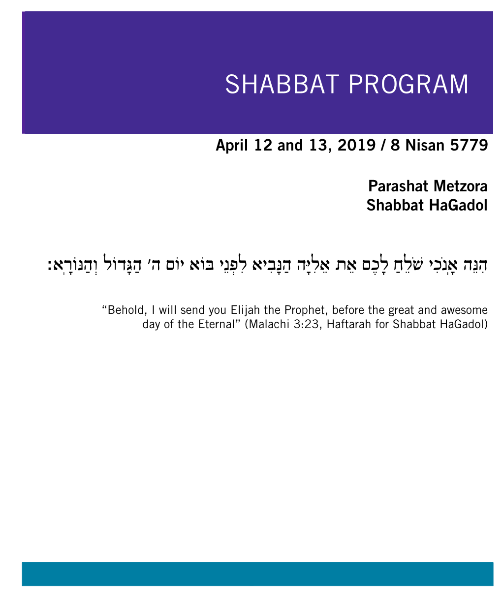 Shabbat Program Shabbat Program