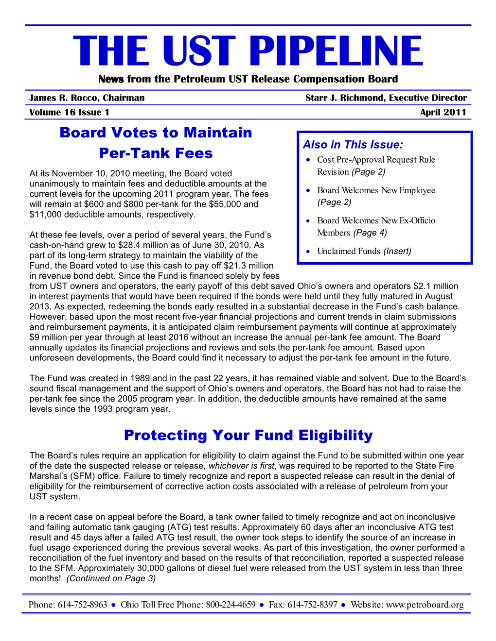 THE UST PIPELINE News from the Petroleum UST Release Compensation Board
