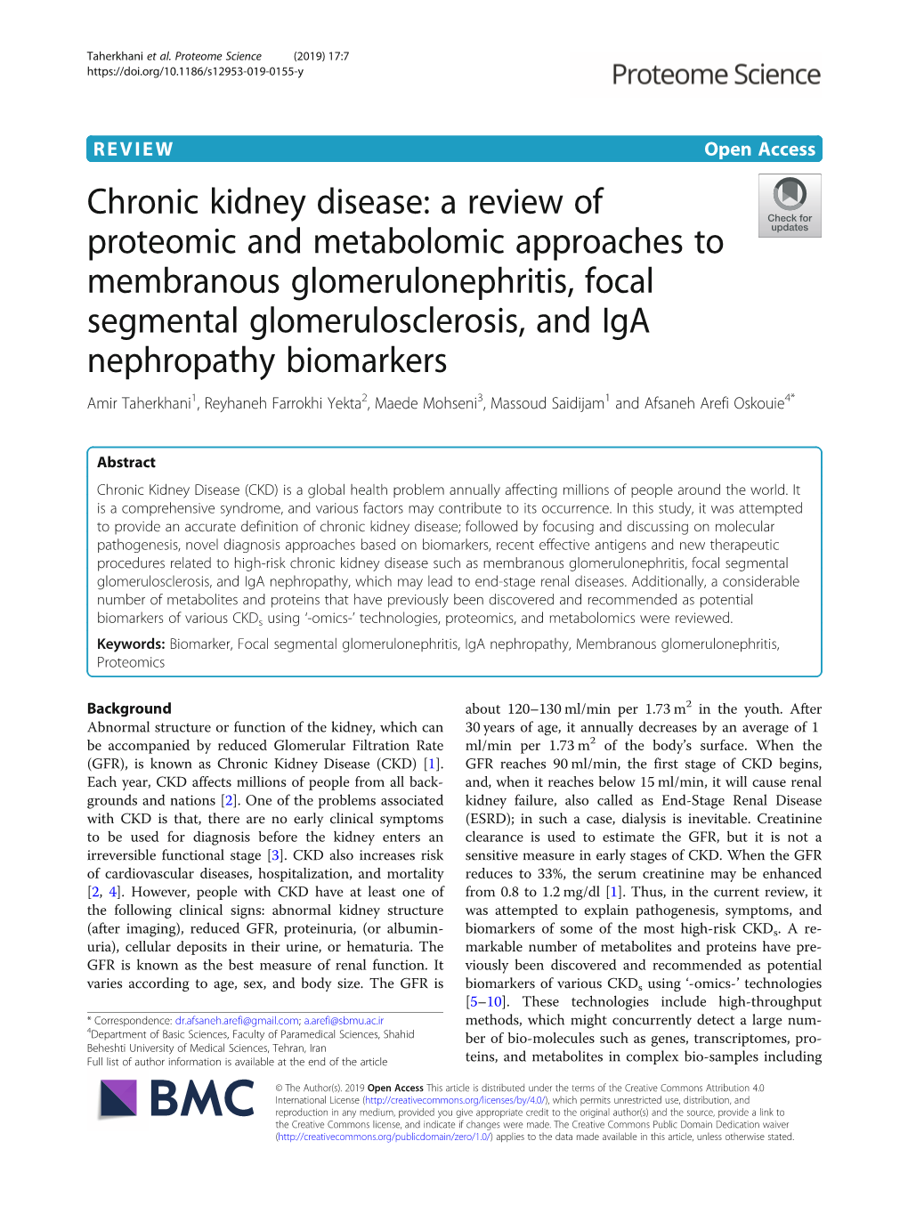 Chronic Kidney Disease: a Review of Proteomic and Metabolomic