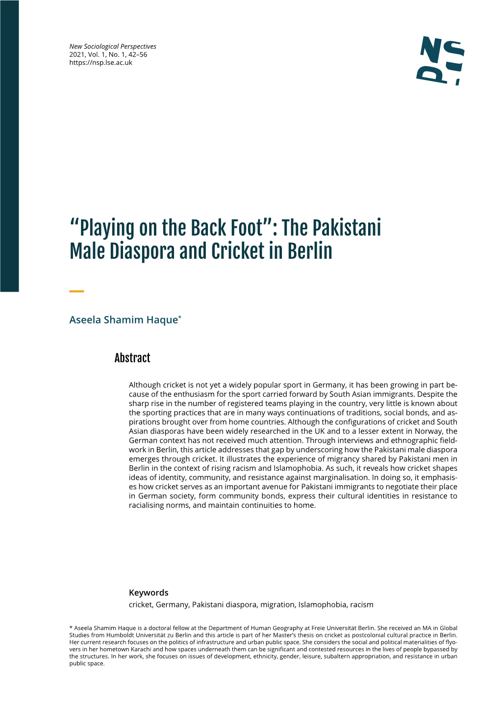 The Pakistani Male Diaspora and Cricket in Berlin