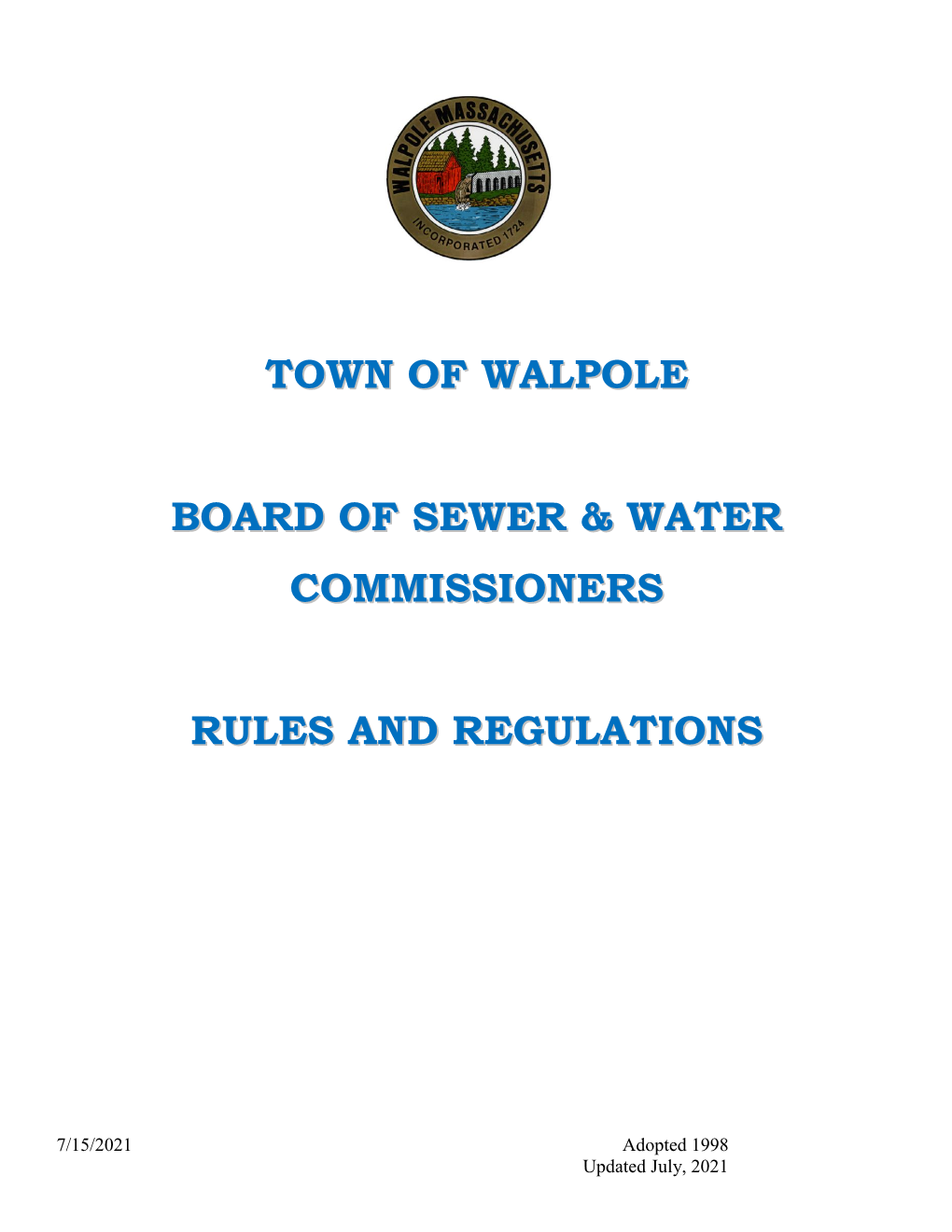Sewer and Water Rules and Regulations