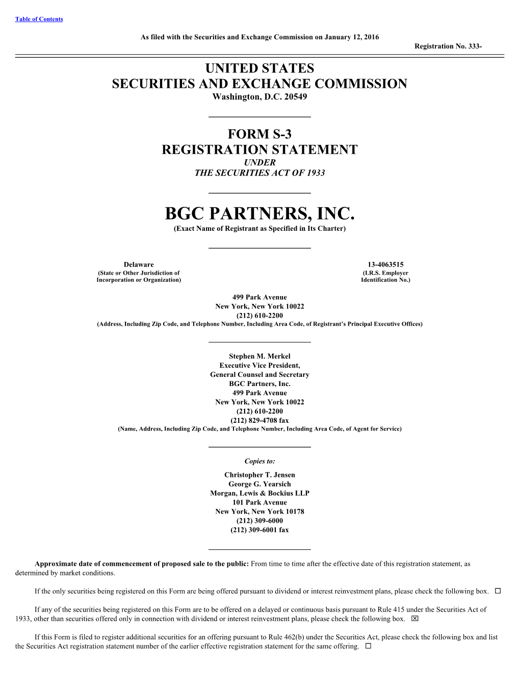 BGC PARTNERS, INC. (Exact Name of Registrant As Specified in Its Charter)