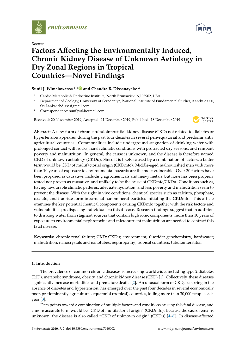 Factors Affecting the Environmentally Induced, Chronic Kidney Disease Of