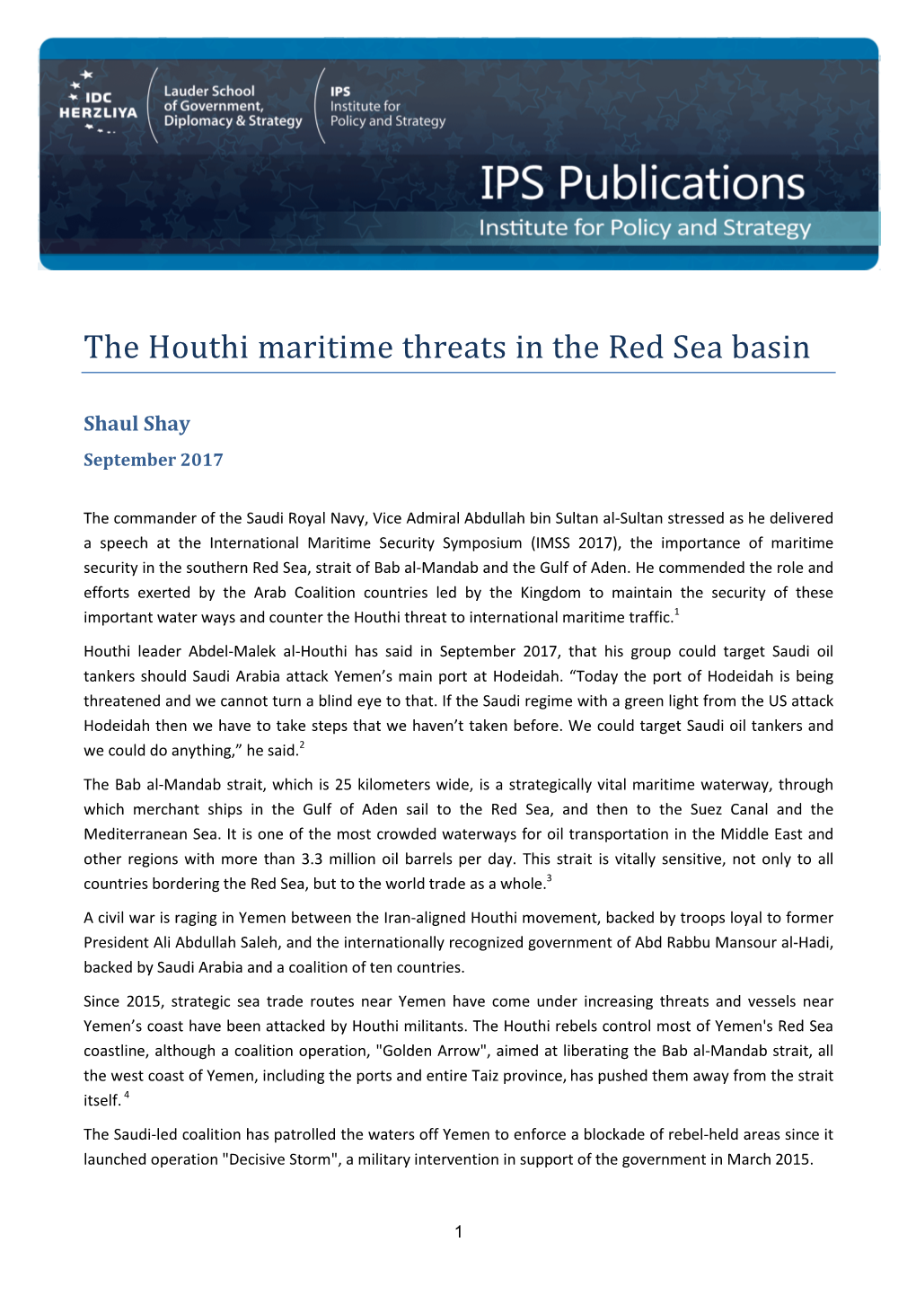 The Houthi Maritime Threats in the Red Sea Basin