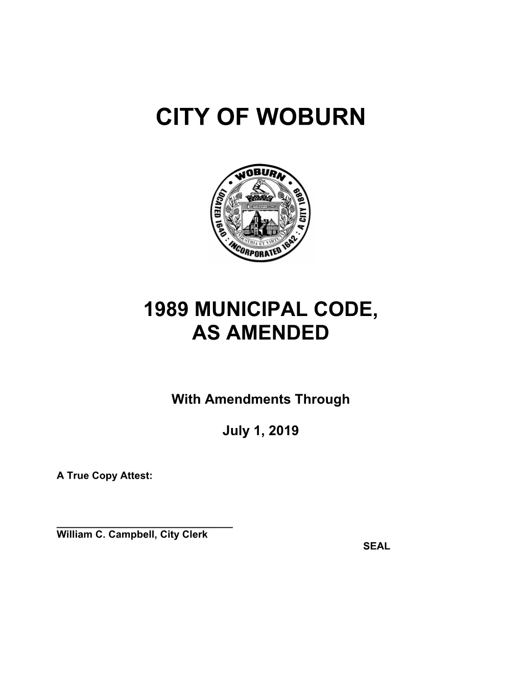 1989 Municipal Code, As Amended