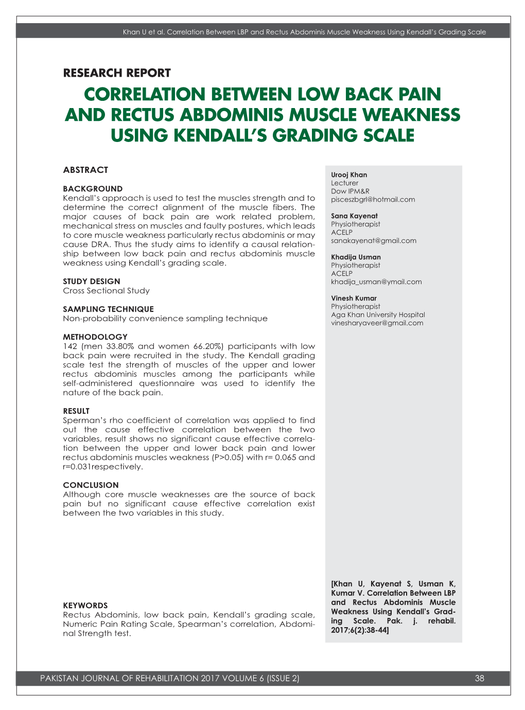 Correlation Between Low Back Pain and Rectus