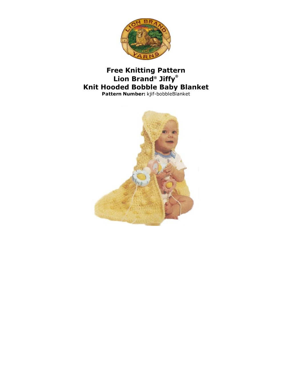 Free Knitting Pattern Lion Brand® Jiffy® Knit Hooded Bobble Baby Blanket