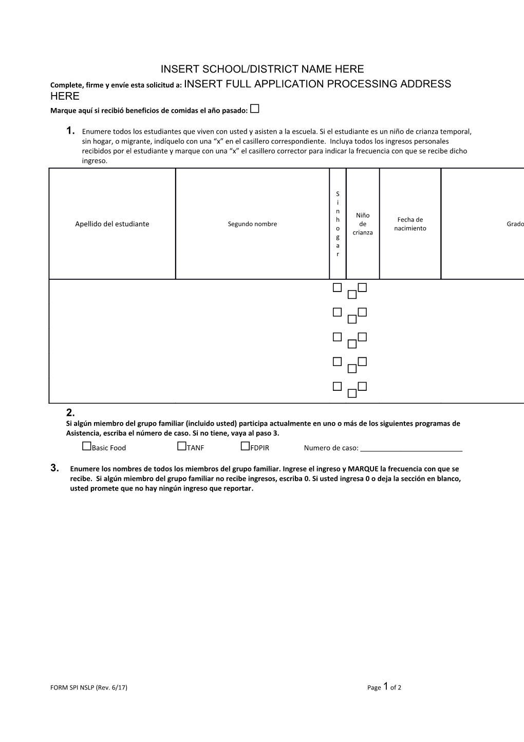 2013-14 Household Application for Free Milk