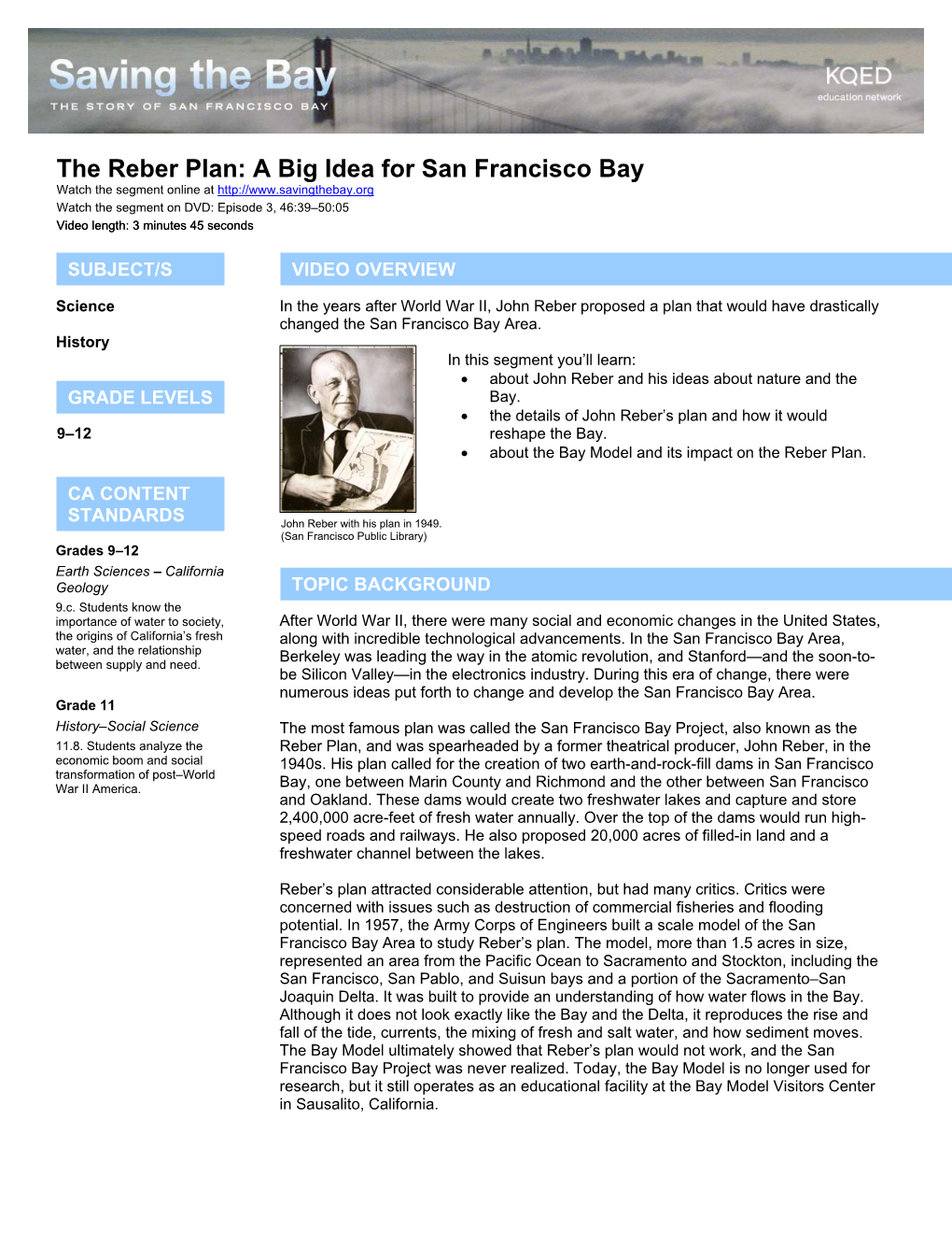 The Reber Plan: a Big Idea for San Francisco Bay