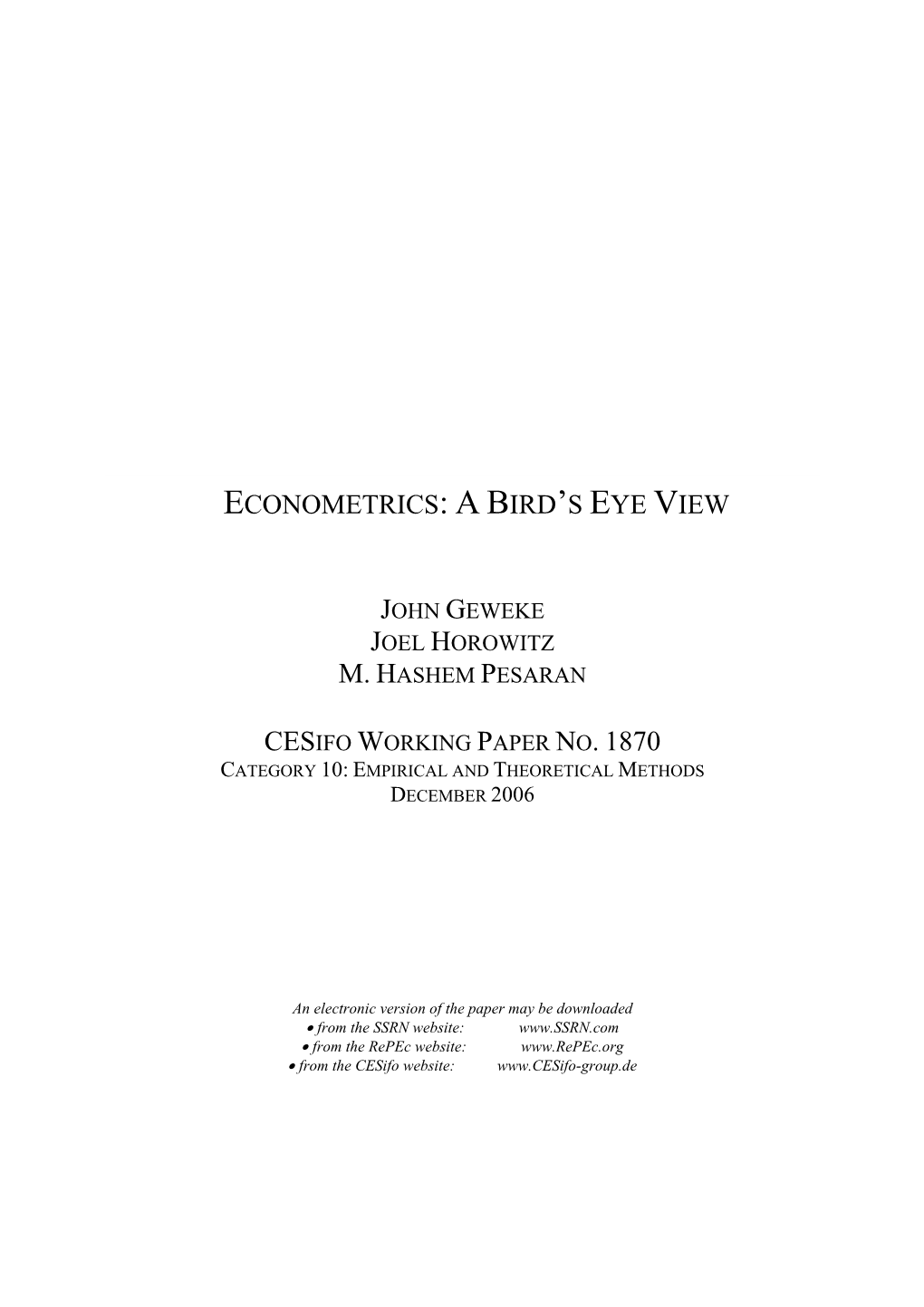 Econometrics: a Bird’S Eye View