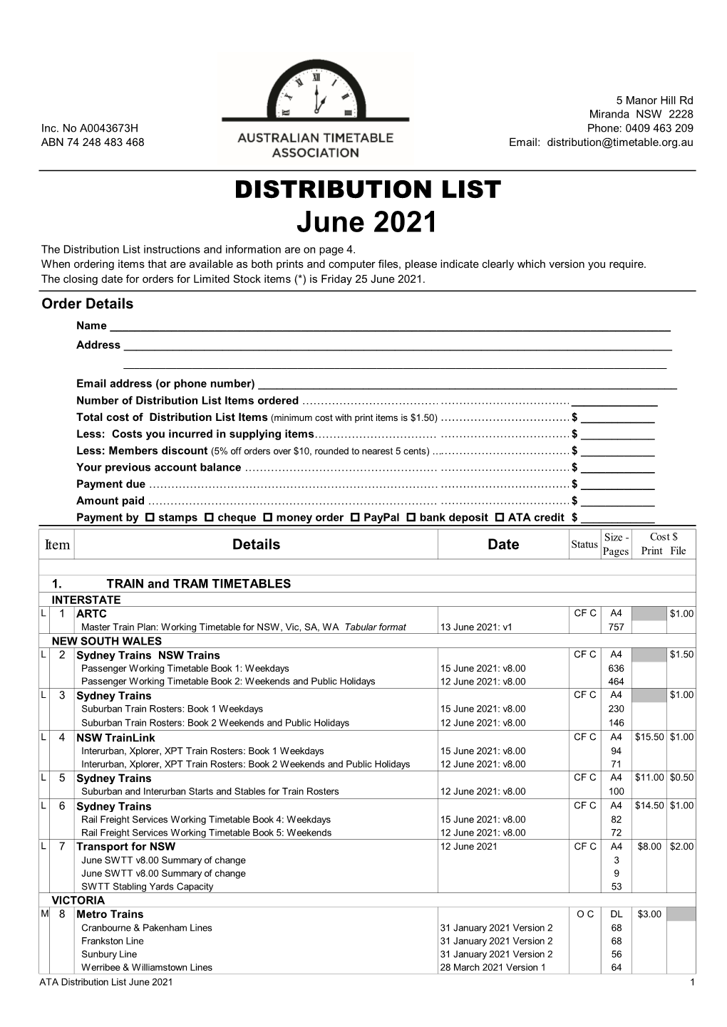 June 2021 the Distribution List Instructions and Information Are on Page 4
