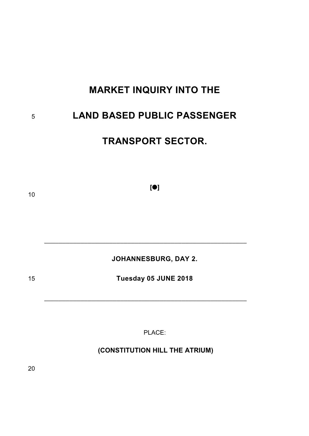 Market Inquiry Into the Land Based Public Passenger