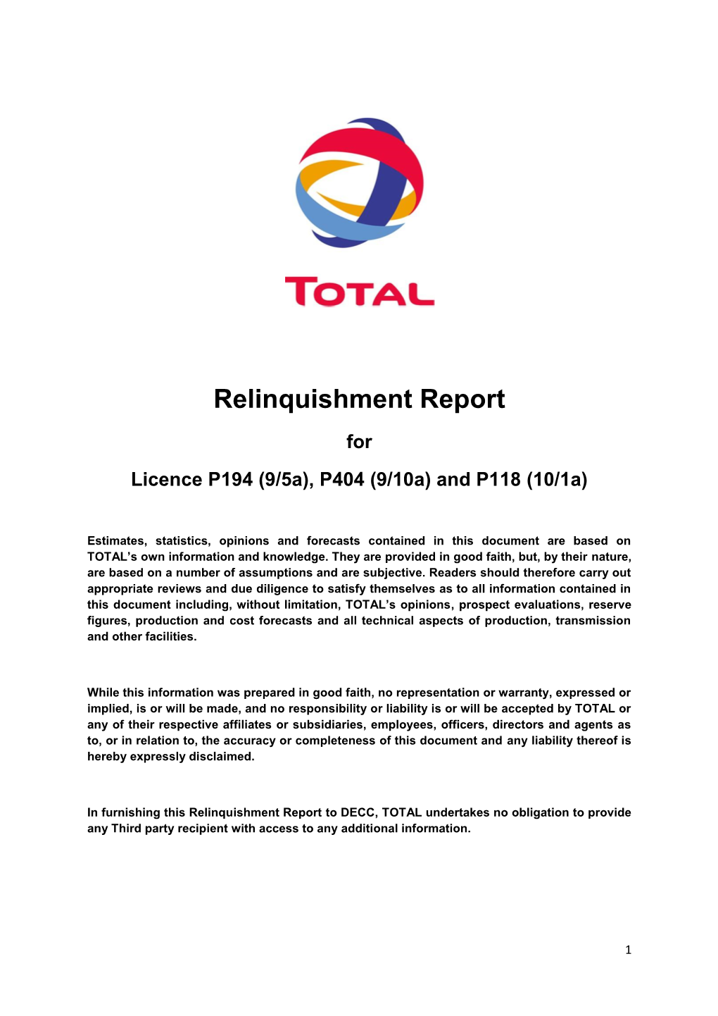 Relinquishment Report