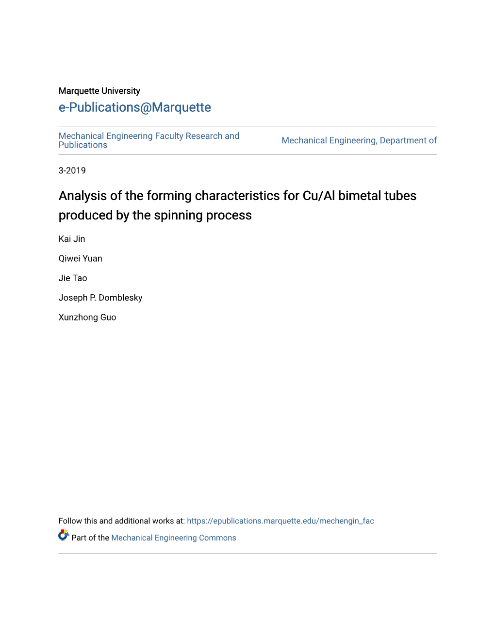 Analysis of the Forming Characteristics for Cu/Al Bimetal Tubes Produced by the Spinning Process