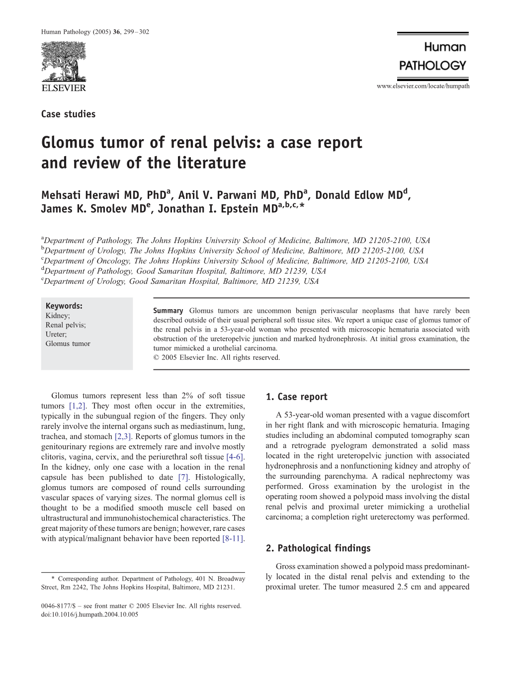 Glomus Tumor of Renal Pelvis: a Case Report and Review of the Literature