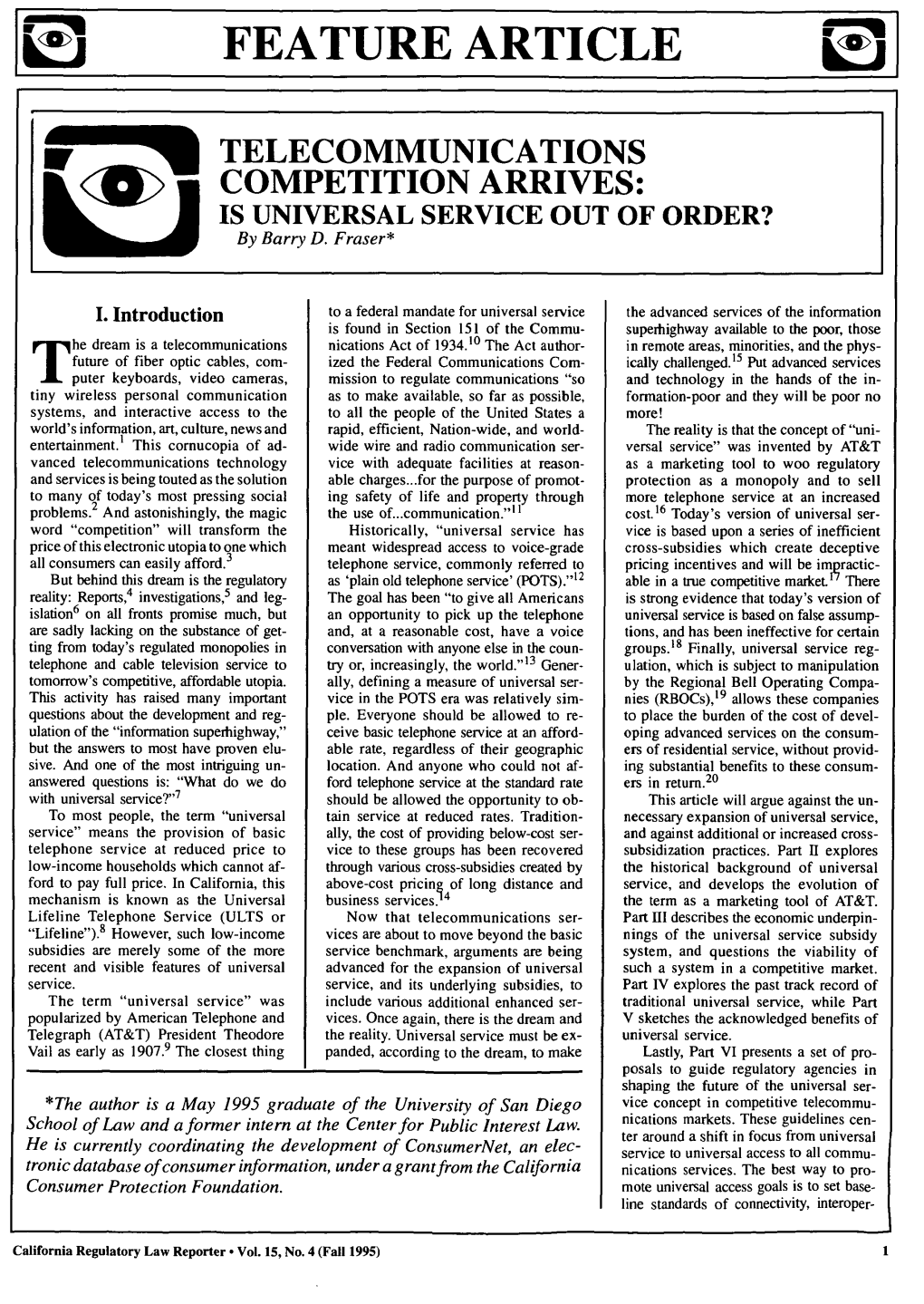 IS UNIVERSAL SERVICE out of ORDER? by Barry D