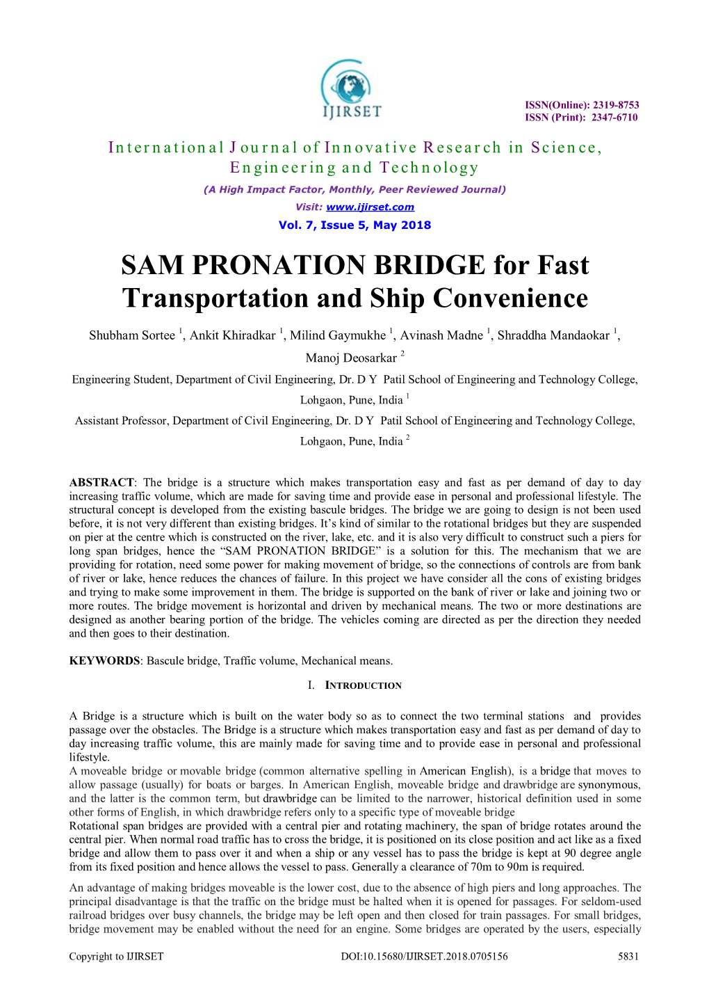 SAM PRONATION BRIDGE for Fast Transportation and Ship Convenience