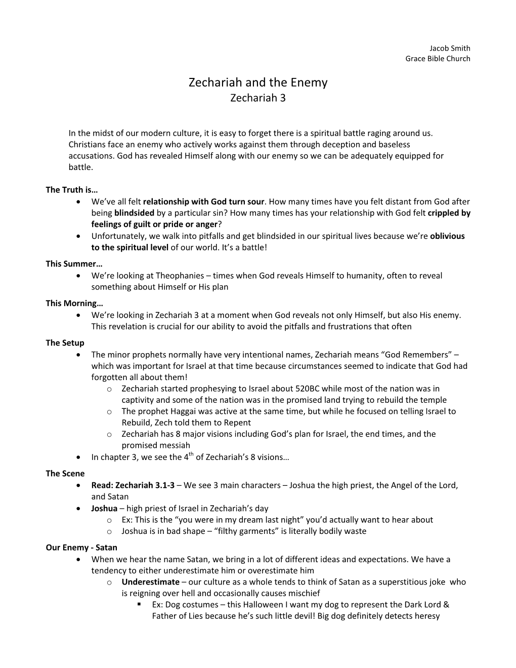 Zechariah and the Enemy Zechariah 3