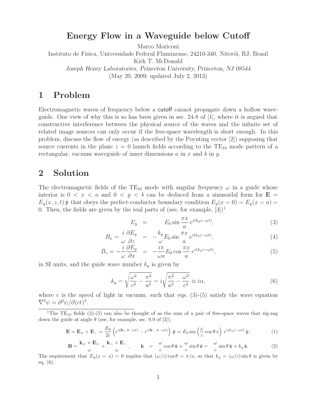 Energy Flow in a Waveguide Below Cutoff 1 Problem 2 Solution