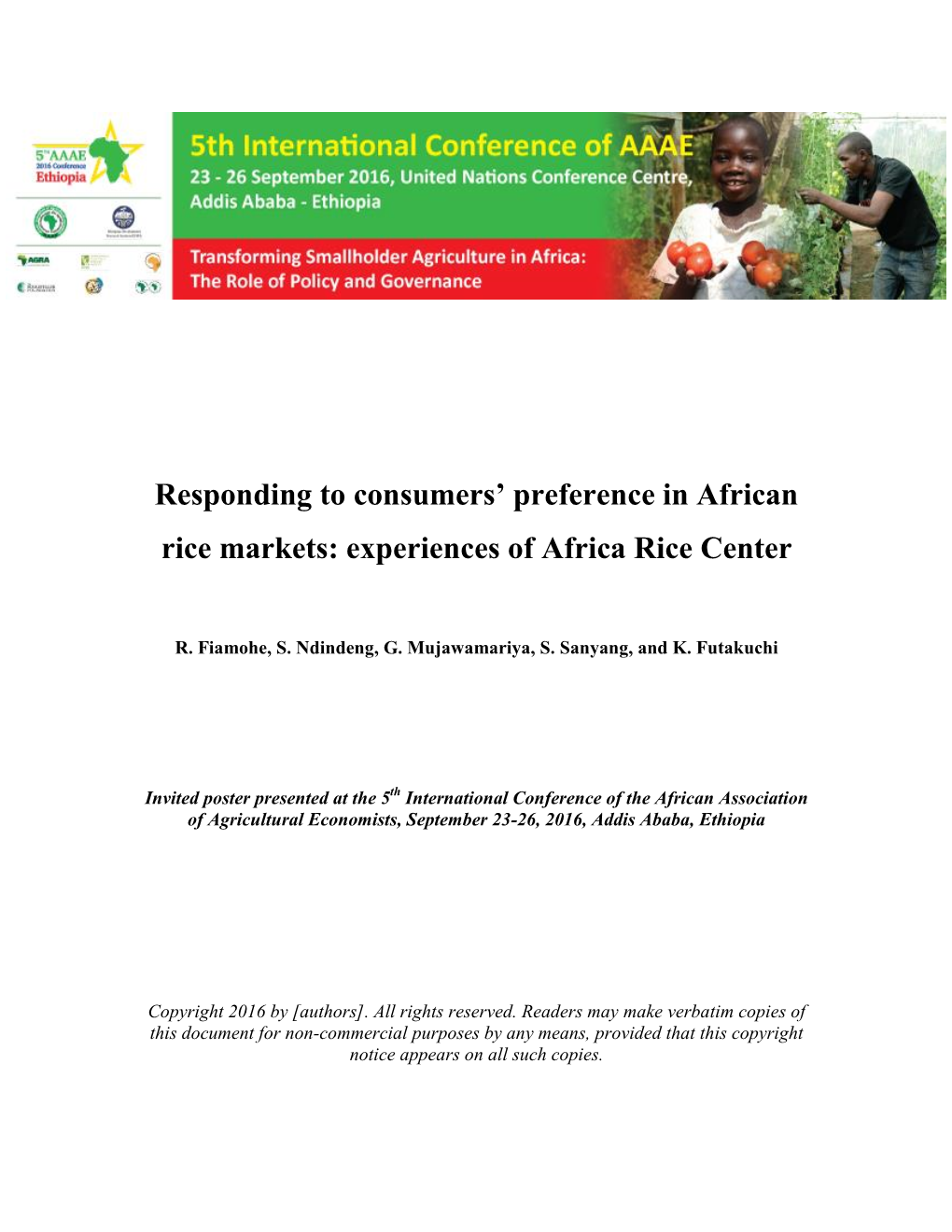 Responding to Consumers' Preference in African Rice