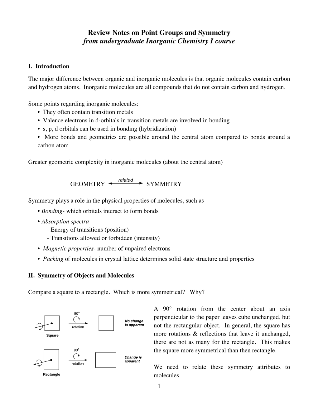 Review on Point Groups and Symmetry