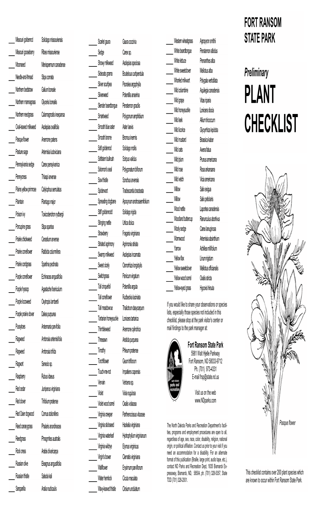 Plant Checklist